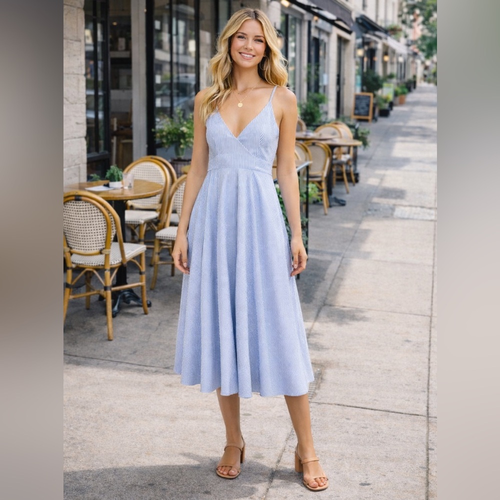 COS Light Blue Spaghetti-Strap Midi Dress